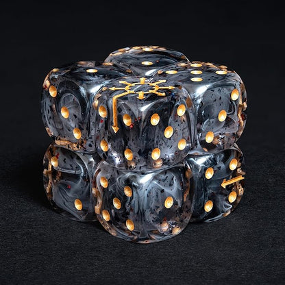 Chaos D6 Dice Set – 10 x 16mm Resin Dice with Chaos Star | Red Foil, Black Swirls & Ancient Symbol | Grimdark Dice for Wargames & TTRPGs