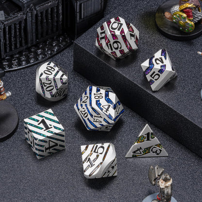 Maywin Luxury Inlay Metal Dice Set, Heavy Zinc Alloy Dice with Decorative Inlay for DND & RPG Games