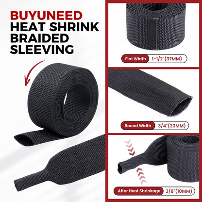 BuyUneed 2:1 Ratio Heat Shrinkable Braided Wiring Sleeving 3/4" ID-46ft