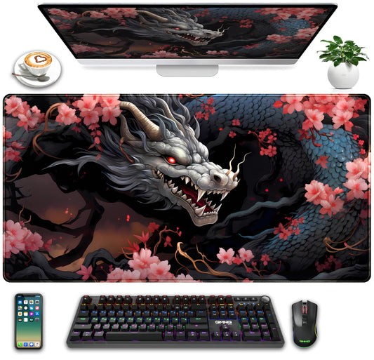 Cool Purple Kawaii Anime Moom Cat Desk Mat XXL Large Gaming Mouse Pad, Cute City Cats Desk Pad for Gamer Girl Women Office Desk Decor Mousepad, Computer Laptop Keyboard and Mouse Mat 31.5x15.75 in