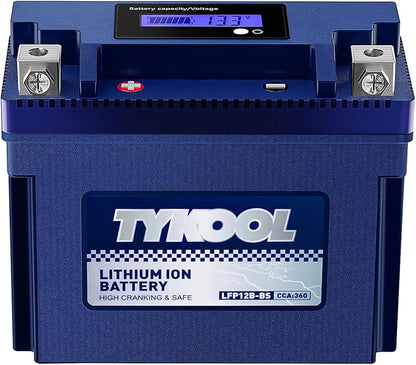 TYKOOL YT12B-BS, 3X Cranking Amps,Lithium LiFePO4 Motorcycle Battery, 12V 6Ah, 360CCA,Powersports Battery, Compatible for Ducati,Kawasaki 1000cc,Triumph 865cc,Yamaha 600cc,1000cc,Piaggio Vespa Scooter