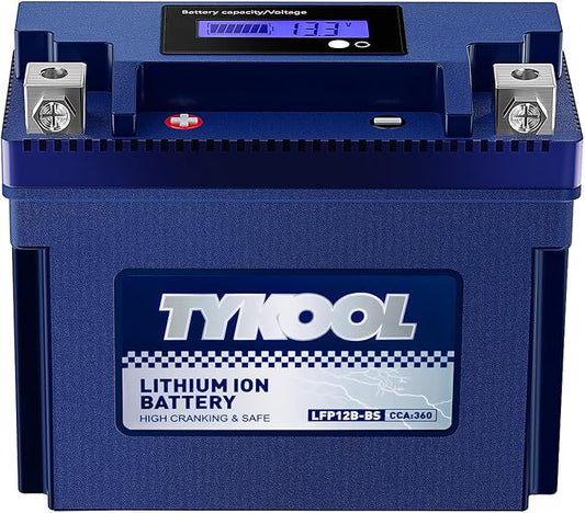 TYKOOL YT12B-BS, 3X Cranking Amps,Lithium LiFePO4 Motorcycle Battery, 12V 6Ah, 360CCA,Powersports Battery, Compatible for Ducati,Kawasaki 1000cc,Triumph 865cc,Yamaha 600cc,1000cc,Piaggio Vespa Scooter