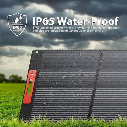 120W Portable Solar Panels for Power Station, Solar Angle Guide, Monocrystalline ETFE Foldable Solar Panel Charger with QC3.0 USB/Type-C, 20V DC Output Adjustable Kickstands for Camping RV Blackout