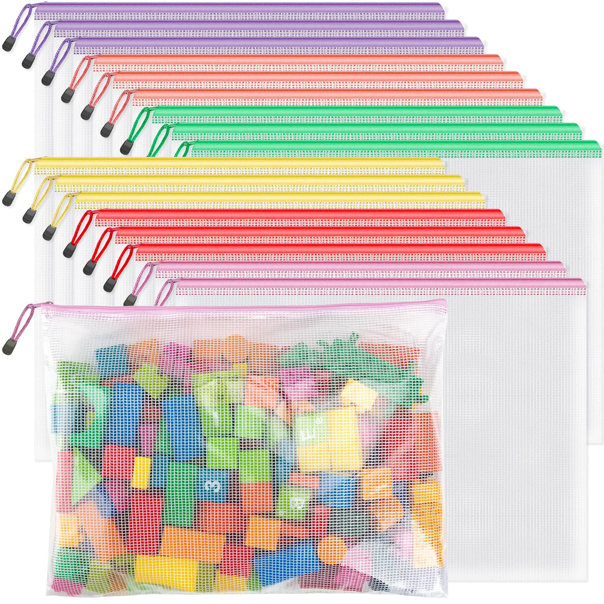 Umriox B4 Mesh Zipper Pouch Bags, 18 Pack Large Organizer, 6 Colors