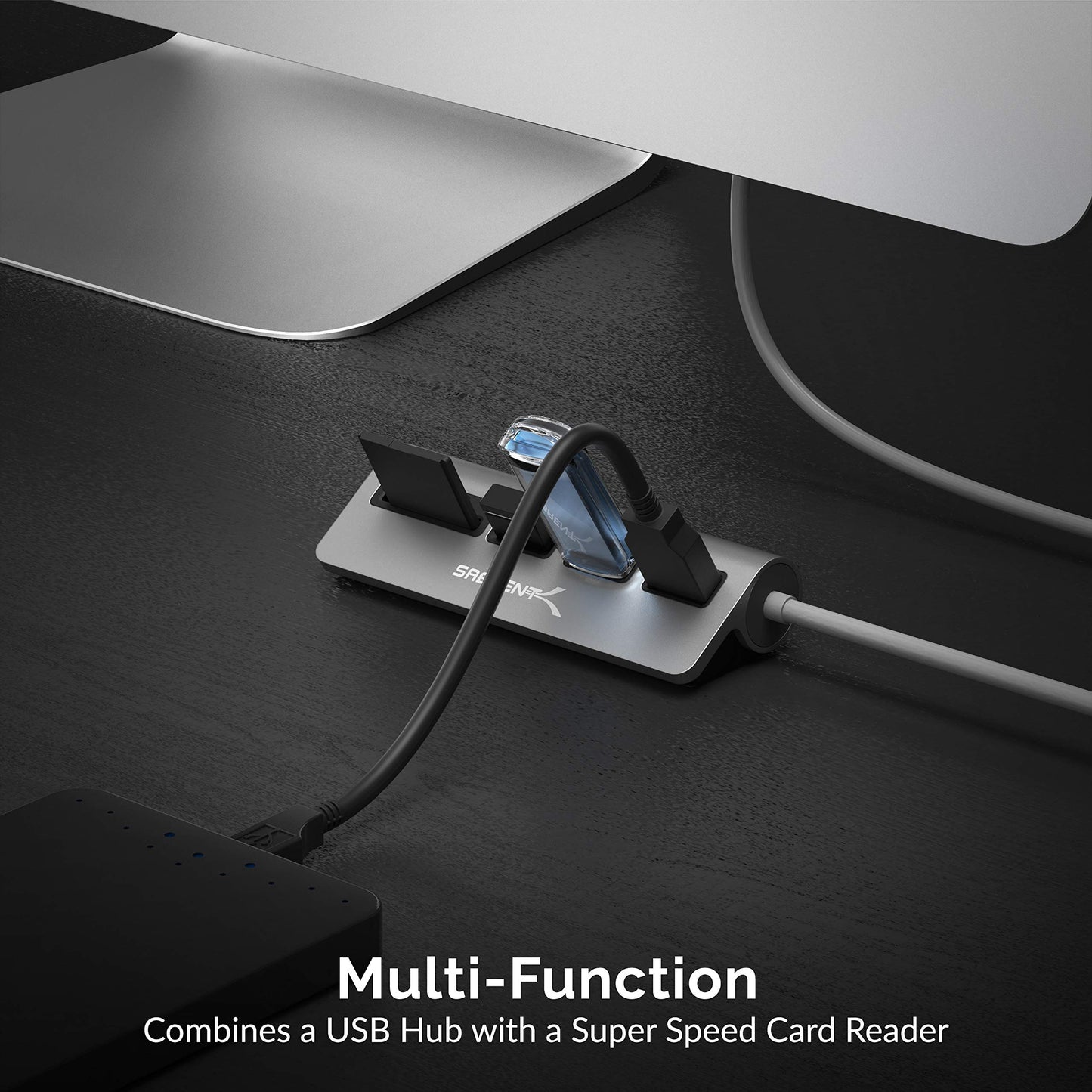 SABRENT USB-C 5-in-1 Hub, SD/TF Card Reader + 3 USB 3.0 (HB-U3CR)