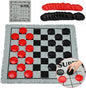 Giant Checkers Board Game Set,3 in 1 Tic Tac Toe Board Draughts Reversible Rug Game for Kids & Adults, Big Checker Floor Game Mat,Indoor Outdoor Yard Game for Family Camping Party