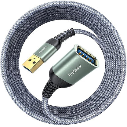AINOPE 2 Pack USB Extensions Cable High Speed USB 3.0 Extension Cord Type A Male to Female Sturdy Braided Material Fast Data Transfer Compatible with USB Keyboard,Mouse,Flash Drive,Grey,20FT+20FT