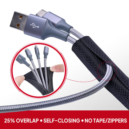 BuyUneed Black Split Braided Cable Management Sleeves 1/2inch -30Feet