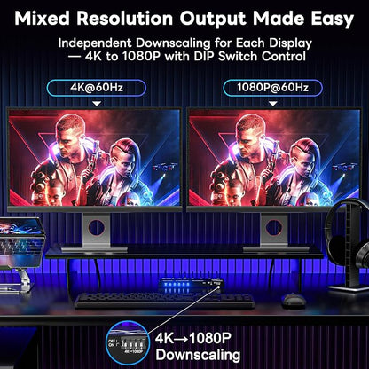 4K HDMI Splitter 1x4 with Audio Extractor, Downscaler & EDID, 4K@60Hz HDR HDMI 2.0 18Gbps HDMI Duplicator with TOSLINK & 3.5mm Stereo Out, Support HDCP 2.2 for TV, PS5, Xbox, Roku, Projector, Switch2