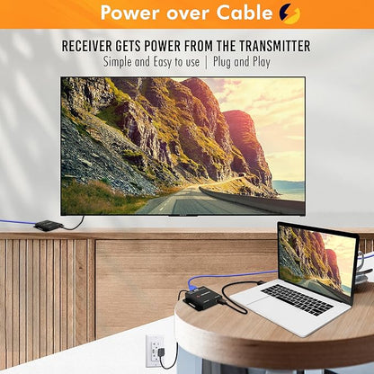 J-Tech Digital HDMI Extender Over Single Ethernet Cat5e/6/7 1080P Up to 1080P 160ft Support PoC 3D Digital Audio, Works with Laptop Desktop, Transmitter and Receiver [JTECH-EX2]