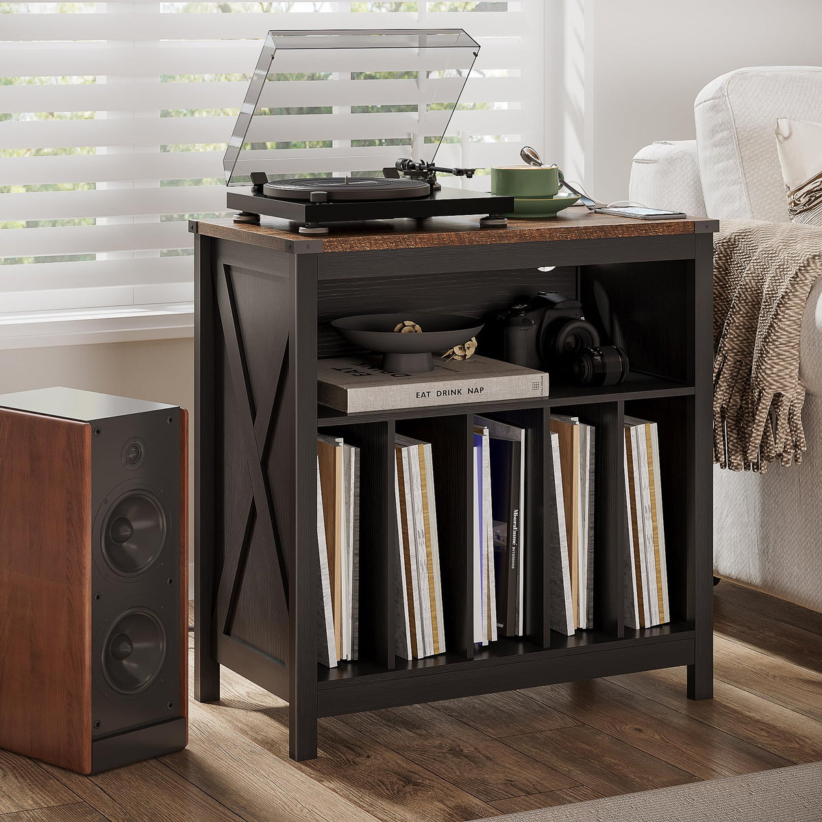 ChooChoo Large Record Player Stand with Charging Station & LED Light