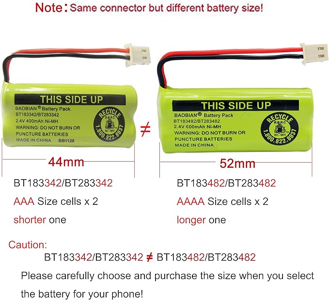 2.4V 400mAh Cordless Home Phone Battery Compatible with AT&T BT162342 BT-162342 BT166342 BT-166342 BT266342 BT-266342 BT183342 BT-183342 BT283342 BT-283342 VTech CS6329 CS6114 CS6419(4 Pack)