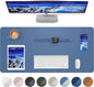 Leather Desk Pad Blotter,Mouse Pad,Office Desk Mat, Non-Slip PU Leather Desk mat,Large Desk mat,Waterproof Keyboard mat for Office/Home/Decor (Grey Blue,35" x 17")