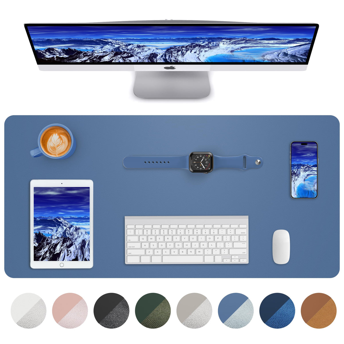 Leather Desk Pad Blotter,Mouse Pad,Office Desk Mat, Non-Slip PU Leather Desk mat,Large Desk mat,Waterproof Keyboard mat for Office/Home/Decor (Grey Blue,23.6" x 13")