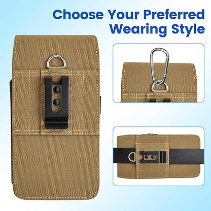 BECPLT for iPhone 17 Pro 17 16/15/14/13/12/11 Pro Belt Case Nylon Phone Holster with Belt Clip and Belt Loops Cell Phone Holder Carrying Pouch for Galaxy S25 S24 S23 S22 S21 S20 - Khaki