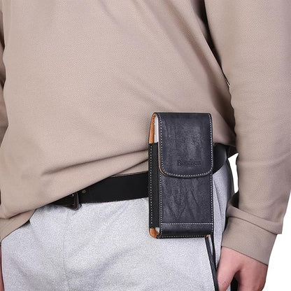 Universal Phone Holster Phone Pouch Case Belt Clip Belt Loops Card Slot Faux Leather for Man iPhone 17/16/15pro max,16/15Plus,Samsung S25 24 S23 S22 Ultra (Black&Yellow, XL(6.6"x3.4"x0.8"))