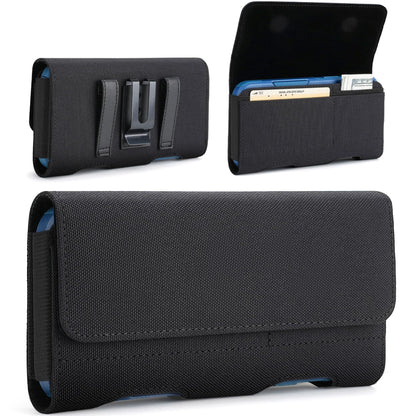 Mopaclle Nylon Phone Holster with Heavy Duty Metal Belt Clip and Card Holder, Compatible with iPhone 13/12 Mini, iPhone SE, iPhone 8/7/6S/6, and Galaxy S7/S6/S5 - Black