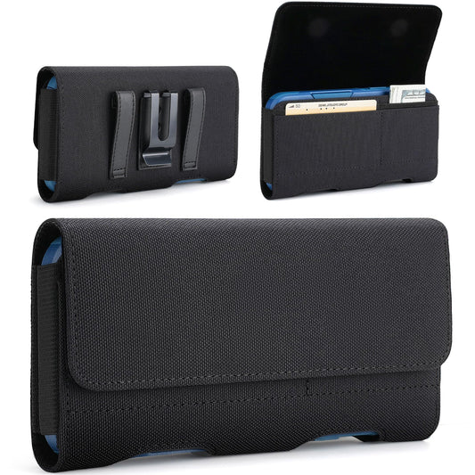 Mopaclle Nylon Phone Holster with Heavy Duty Metal Belt Clip and Card Holder, Compatible with iPhone 13/12 Mini, iPhone SE, iPhone 8/7/6S/6, and Galaxy S7/S6/S5 - Black