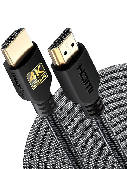 PowerBear 4K HDMI Cable 40 ft | High Speed, Braided Nylon & Gold Connectors, 4K @ 60Hz, Ultra HD, 2K, 1080P, ARC & CL3 Rated | for Laptop, Monitor, PS5, PS4, Xbox One, Fire TV, Apple TV & More