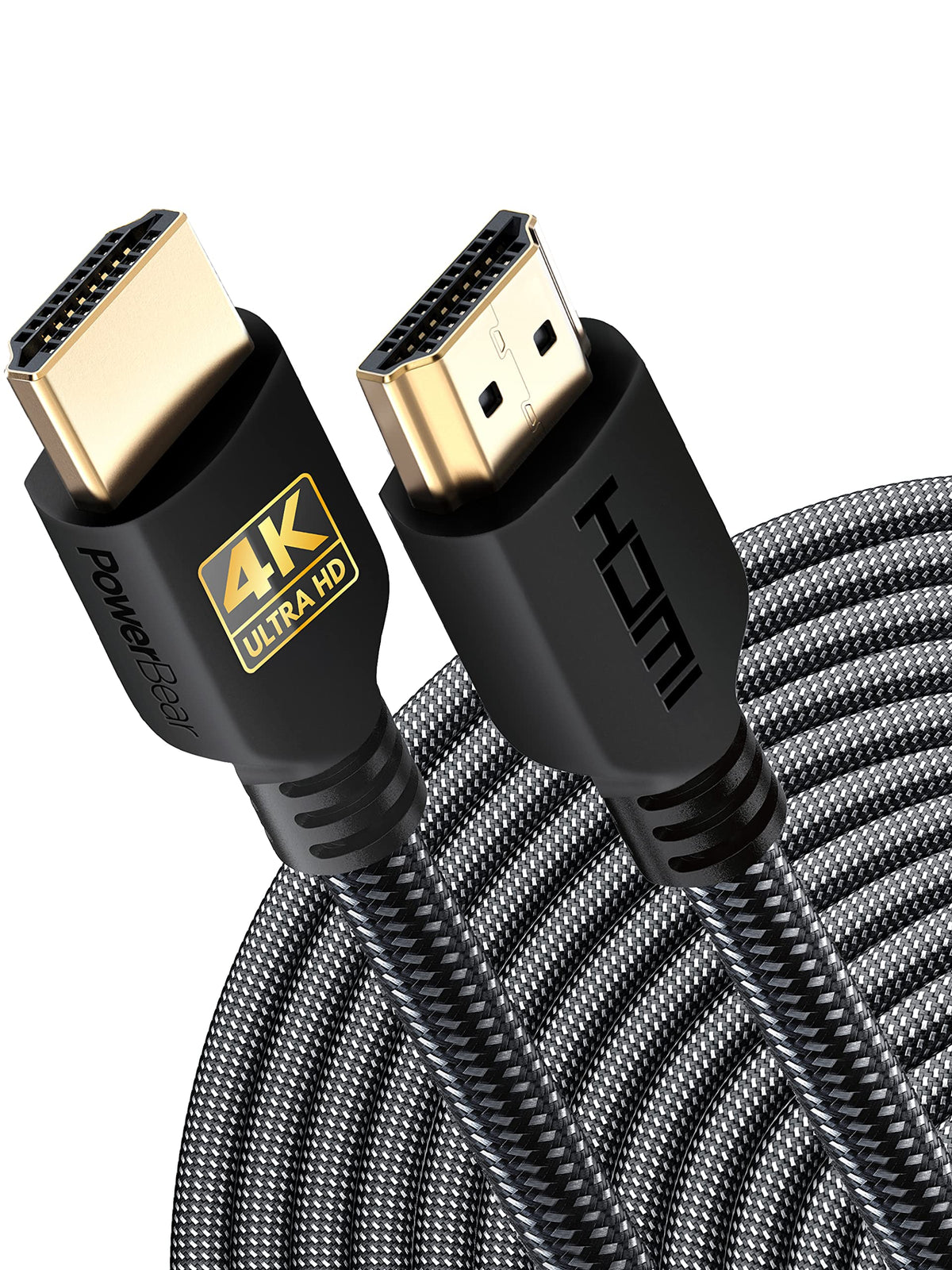 PowerBear 4K HDMI Cable 10 ft | High Speed Hdmi Cables, Braided Nylon & Gold Connectors, 4K @ 60Hz, Ultra HD, 2K, 1080P, ARC & CL3 Rated | for Laptop, Monitor, PS5, PS4, Xbox One, Fire TV, & More