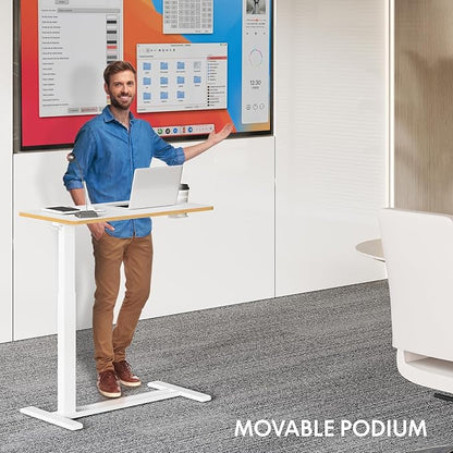 FLEXISPOT Mobile Standing Desk with Wheels Pneumatic Laptop Rolling Computer Cart Movable Height Adjustable Small Sit Stand Desk Computer Workstations Home Use（31.5" W x 17.7" D,White+Maple
