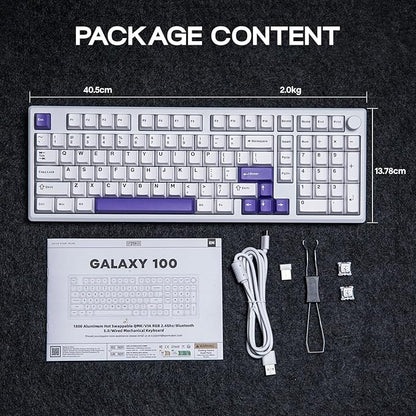EPOMAKER Galaxy100 QMK/VIA Wireless Mechanical Keyboard with 8000mAh Battery and Numpad, CNC Aluminum, Full Size Gaming Keyboard, USB-C/BT5.0/2.4Ghz (White Purple, Marble White Switch)