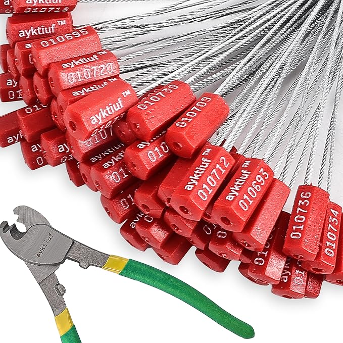 60 Pieces Security Cable Seals, Metal Number security tags for Truck, Trailers, Cargo, Containers, Vans, Oil Tank, Milk Vehicle (Red, 60 Pack)