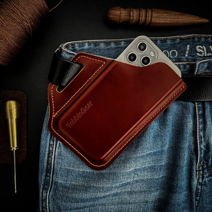 TobbinGear Leather Belt Phone Pouch, Leather Cell Phone Holster, Universal Phone Case with Belt Loops, for Men and Women Coffee