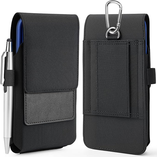 Mopaclle Nylon Holster with Carabiner Clip, Rugged Cell Phone Belt Holder for iPhone 17 Pro Max/Air,iPhone 16 Pro Max,15 14 13 Pro Max & Plus Galaxy S25+ S24+ S23+ & FE Models – Fits with Case On