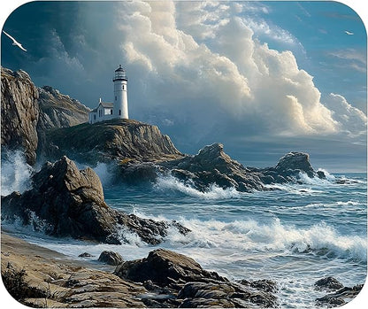 Coastal Shoreline Waves Sandy Beach Theme Mouse Pad Mat Mousepad for Desk Computer Laptop PC Gaming Home or Office Gift (Lighthouse Waves MP34)