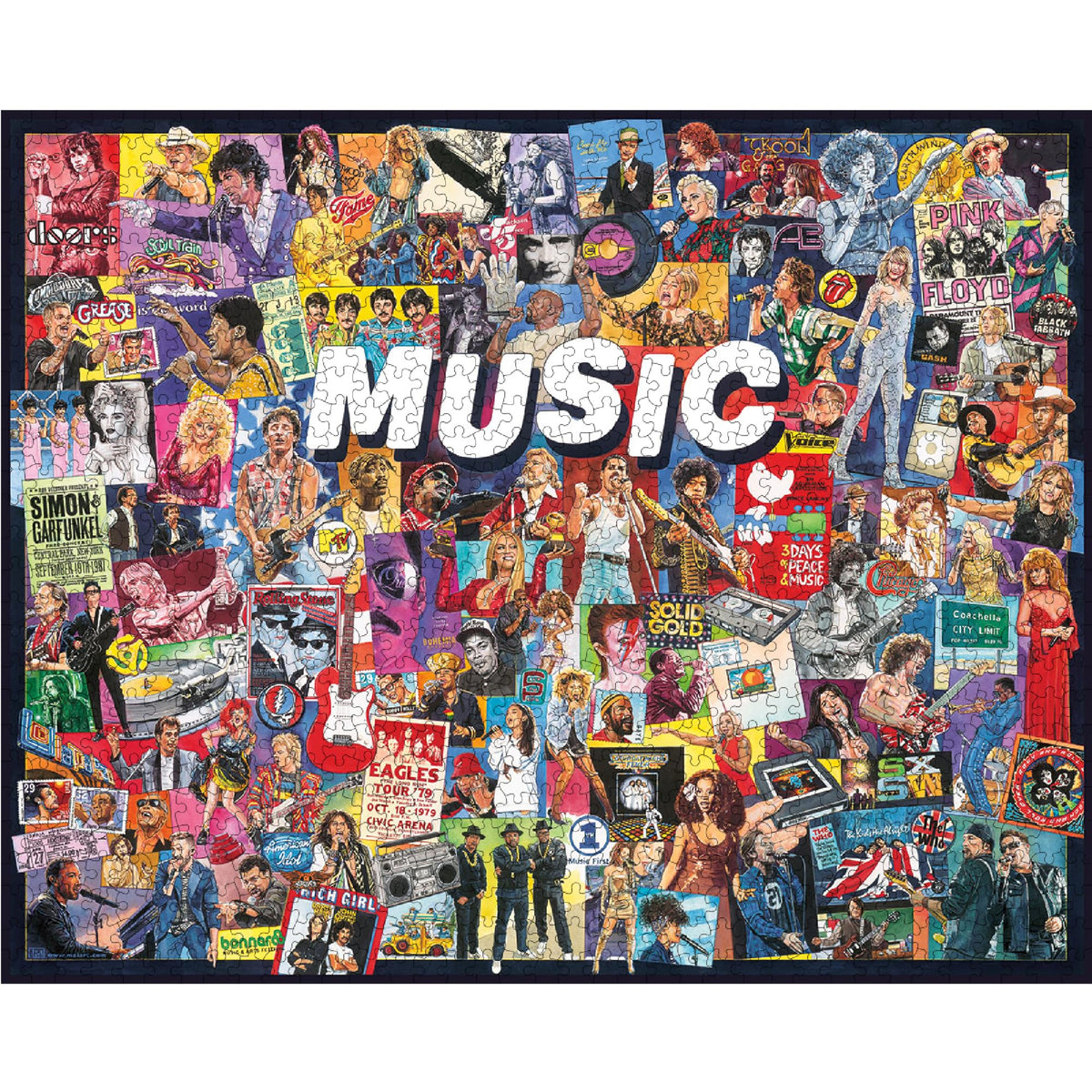 White Mountain 1000 Piece Jigsaw Puzzle Rock Pop Legends Collage, Music