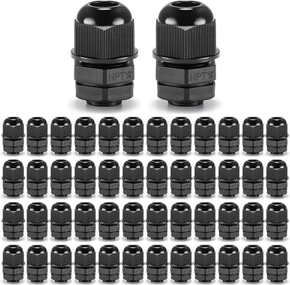 QILIPSU 50pcs 1/4" NPT Cable Gland Waterproof IP68 Nylon Cable Pass Through Cord Grip Connector Strain Relief Wire Grommet