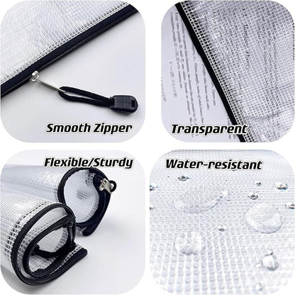 Oaimyy-B5(7"x 11",12 Pcs) Plastic Mesh Zipper Pouch Document Folders Bag & Zip File Folders for School Office Supplies, Travel,Puzzles Games Organizing Storage-Black