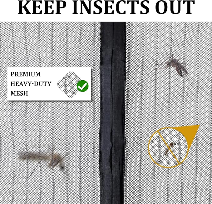 Magnetic Screen Door - Self Sealing, Heavy Duty, Hands Free Mesh Partition Keeps Bugs Out Let Breeze in- Pet and Kid Friendly - Keep Open Feature (Black, Fit Door Size 32x 82 Inch)