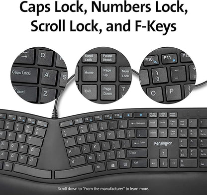 Kensington Pro Fit Ergonomic Wired Keyboard- Black (K75400US)