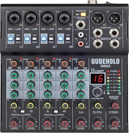 6-Channel Professional DJ Audio Mixer, DJ Controller Sound Mixer DSP 16 Preset Effects, Ideal for Home Party
