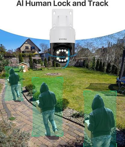 ZOSI 2 x C296 5MP 3K PoE PT Add-on Camera Outdoor with AI Face Human Vehicle Detection, Siren Alarm, Starlight Night Vision, Auto Track, 2-Way Talk, SD Card Storage, Only Compatible PoE NVR