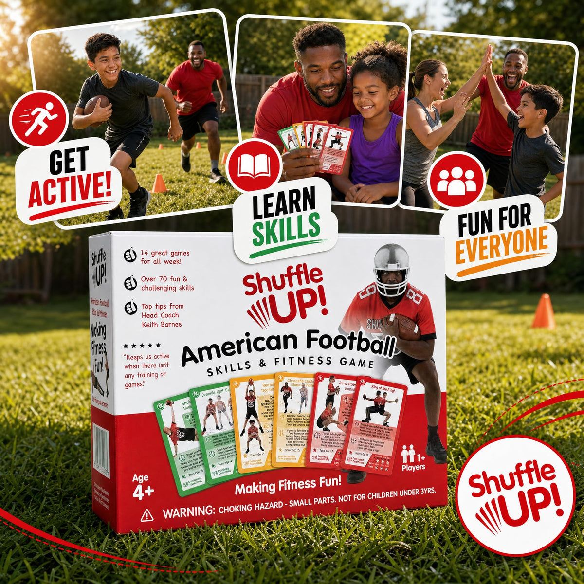 Shuffle Up Football Game - 70+ Fitness Cards, Training Equipment Kids Gift