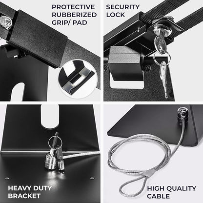 Volcora Anti-Theft Tablet Stand iPad Security Holder with Lock, Black 10-13 Inch Kiosk Stand Mount, Swivel, Adjustable, for iPad Pro, Air, POS Register, Retail Business, Checkout, Cashier