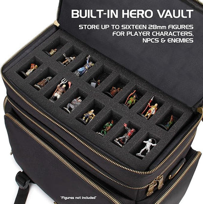 ENHANCE Tabletop DnD Bag - RPG Adventurer's Dungeons and Dragons Accessories Bag with Miniatures Storage, Mat Holder, DnD Dice & Token Pockets, Fits 4-8 Books, DM's Guide, Player's Handbook (Black)