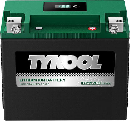 TYKOOL YTX20L-BS-STD Lithium LiFePO4 Motorcycle Battery 12v, 480CCA, 2X Cranking Amps,Digital Readout,Powersports Battery,for ATV,UTV,Jet Ski,PWC,Snowmobile,Quad,Riding Lawn Mowers and tractors