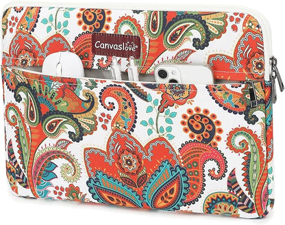 Canvaslove Paisley Laptop Sleeve Case Bag with Pocket for MacBook Pro 14 inch,Surface Laptop 14.4 inch and HP Lenovo Dell ASUS Acer 14 inch Laptop Computer
