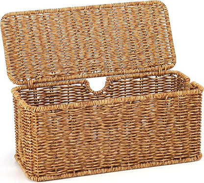 Handmade Cable Management Box, Imitation Rattan Cord Organizer Cord Hider Box, Desk Cord Management Box to Hide Cords and Power Strip L12.5 W5 H5.2 CB2412 Deep Speckled Brown