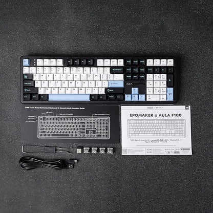 EPOMAKER Aula F108 Wireless Gaming Keyboard, Full Size Mechanical Keyboard with 4000mAh Battery, 108 Hot-Swappable and Programmable Keys, RGB Backlight, for Mac/PC/Android (Blue&White&Black)