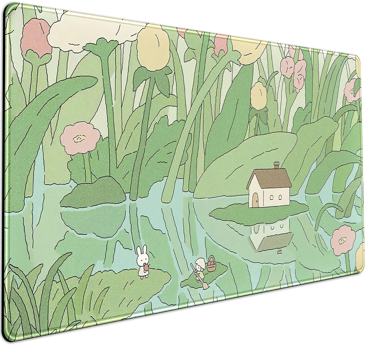 Green Cute Anime Desk Mat Kawaii Cartoon Ducks Gaming Mouse Pad XXL Large Anime Girl Gamer Mousepad Women Office Decor Desk Pad Aesthetic Lotus Leaf Laptop Keyboard Pad Computer Mat 31.5x15.75 in