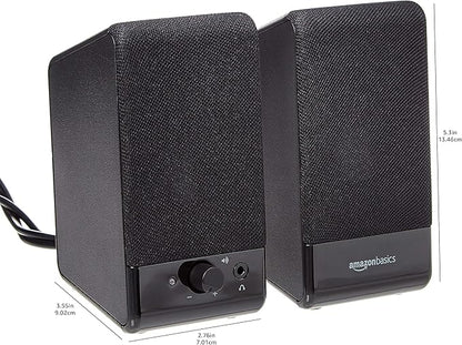Amazon Basics USB-Powered Computer Speakers for Desktop or Laptop PC with Volume Control, Plug-N-Play, Black