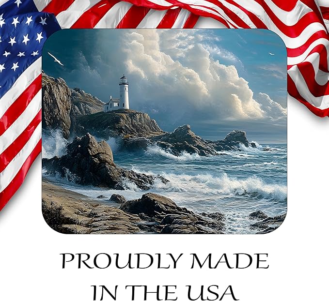 Coastal Shoreline Waves Sandy Beach Theme Mouse Pad Mat Mousepad for Desk Computer Laptop PC Gaming Home or Office Gift (Lighthouse Waves MP34)