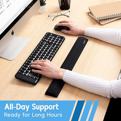 i-Rocks Memory Foam Keyboard Wrist Rest - Pain-Reducing, Non-Slip Rubber Base Wrists Rest Support - Cooling Ergonomic Laptop & Computer Keyboard Pad for Long Hours of Work, Studying, Gaming - Black