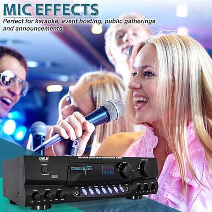 Pyle 200W Home Audio Power Amplifier - Stereo Receiver w/AM FM Tuner, 2 Microphone Input w/Echo for Karaoke, Great Addition to Your Home Entertainment Speaker System - PT260A.5