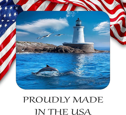 Coastal Shoreline Waves Sandy Beach Theme Mouse Pad Mat Mousepad for Desk Computer Laptop PC Gaming Home or Office Gift (Dolphin Lighthouse MP17)